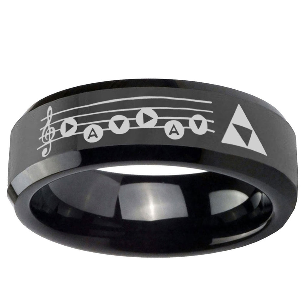 5mm Ocarina Songs Zelda Beveled Edge Polish Black Tungsten Ring