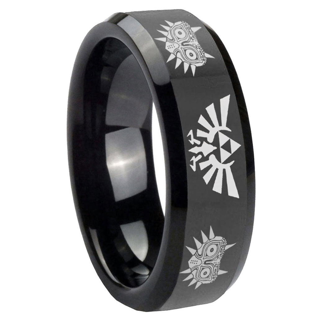 8mm Zelda Majora's Mask Beveled Edge Polish Black Tungsten Ring