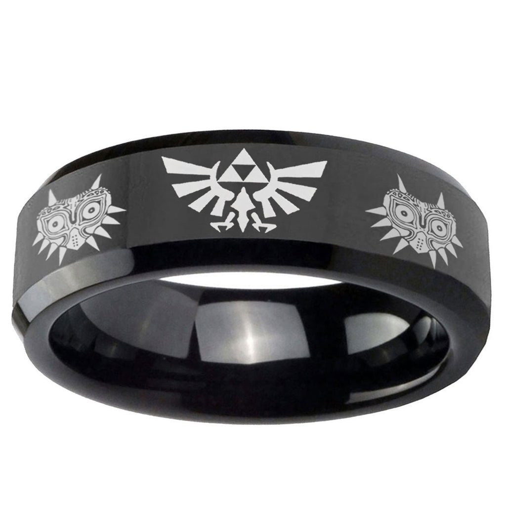 5mm Zelda Majora's Mask Beveled Edge Polish Black Tungsten Ring