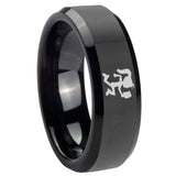 8mm Hatchet Woman Beveled Edges Black Tungsten Carbide Mens Engagement Band