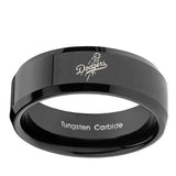 10mm-LA-Dogers-MLB-Baseball-Beveled-Edges-Black-Tungsten-Mens-Ring-Engraved