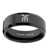 10mm-Masonic-Shriners-Beveled-Edges-Black-Tungsten-Mens-Ring-Personalized
