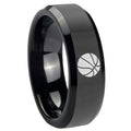8mm Basketball Beveled Edges Black Tungsten Mens Bands Ring