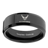 10mm-US-Air-Force-Glossy-Black-Beveled-Edges-Tungsten-Carbide-Men's-Ring