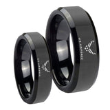 His Her's US Air Force Black Beveled Edges Tungsten Carbide Wedding Rings Set