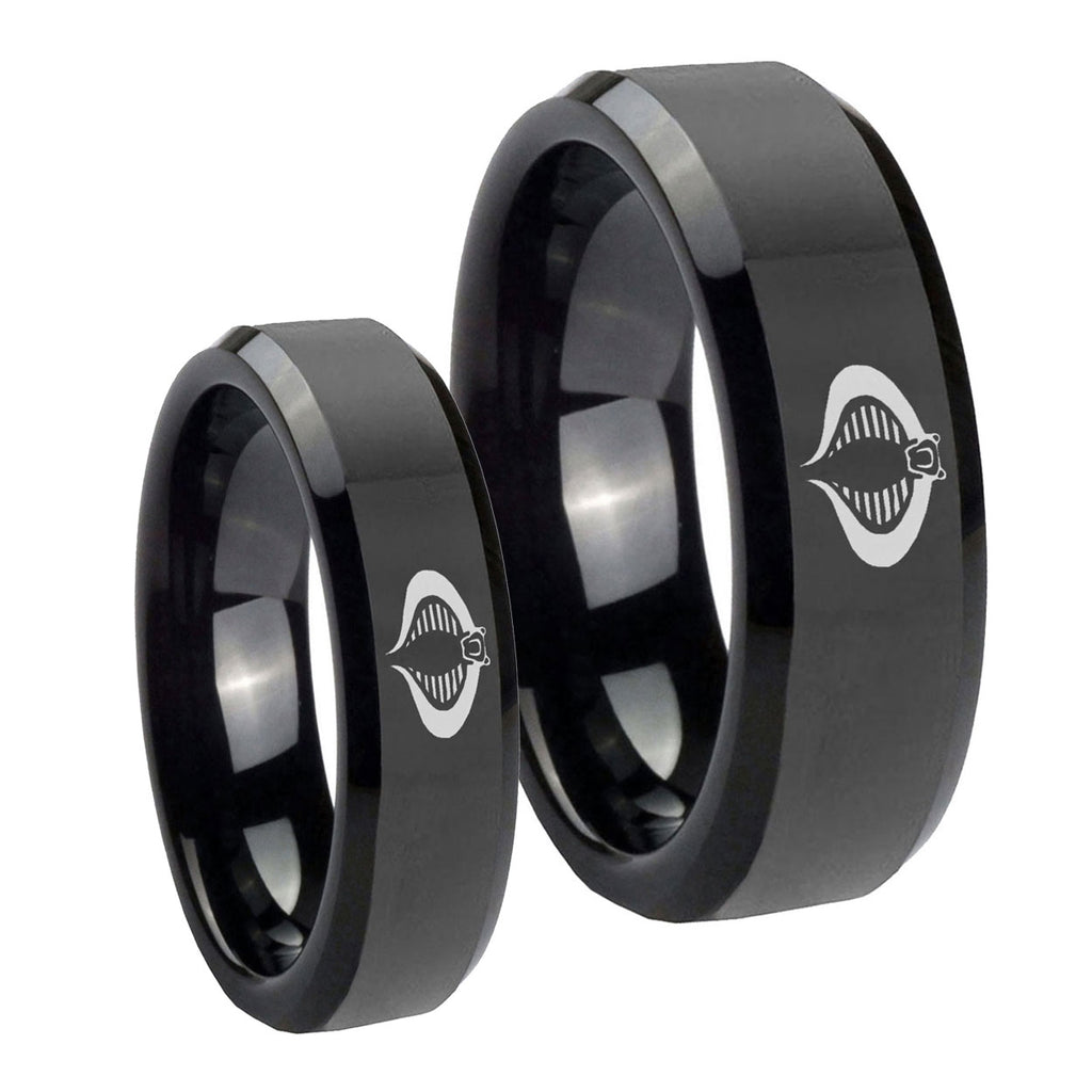 Cobra Beveled Edges Black Tungsten His Hers Set Rings