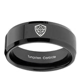 10mm-Zelda-Hylian-Shield-Beveled-Edges-Black-Tungsten-Carbide-Bands-Ring