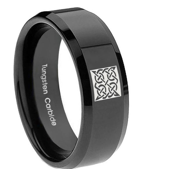 10mm-Celtic-Design-Beveled-Edges-Black-Tungsten-Carbide-Personalized-Ring