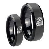 His Hers Celtic Design Beveled Edges Black Tungsten Wedding Band Ring Set