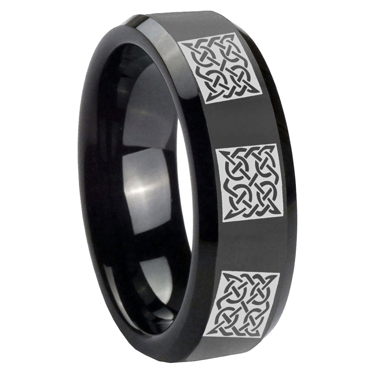 10mm Multiple Celtic Beveled Edges Black Tungsten Carbide Mens Anniversary Ring