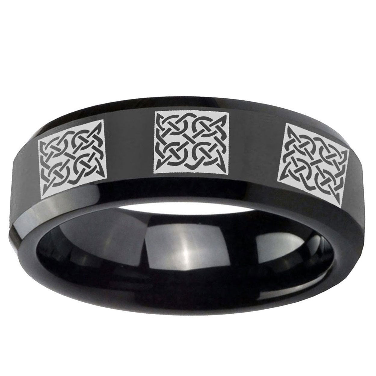 10mm Multiple Celtic Beveled Edge Black Tungsten Ring