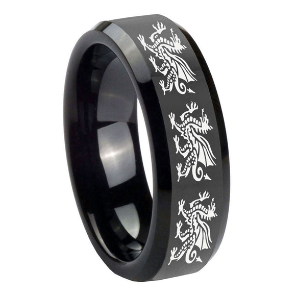 10mm-Multiple-Dragon-Beveled-Edges-Black-Tungsten-Carbide-Mens-Ring