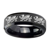 8mm-Multiple-Dragon-Beveled-Edges-Black-Tungsten-Carbide-Engraved-Ring