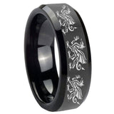 8mm Multiple Dragon Beveled Edges Black Tungsten Carbide Engraved Ring