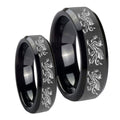 Multiple Dragon Beveled Edges Black Tungsten His and Hers