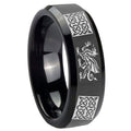 10mm Multiple Dragon Celtic Beveled Edges Black Tungsten Mens Wedding Ring
