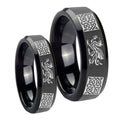 Multiple Dragon Celtic Beveled Edges Black Tungsten Couple Band Set