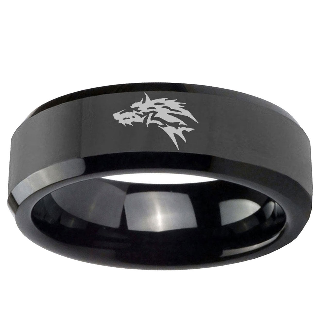 10mm Wolf Beveled Edge Black Tungsten Ring
