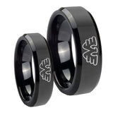 His and Hers Waylon Jennings Beveled Edges Black Tungsten Mens Ring Set