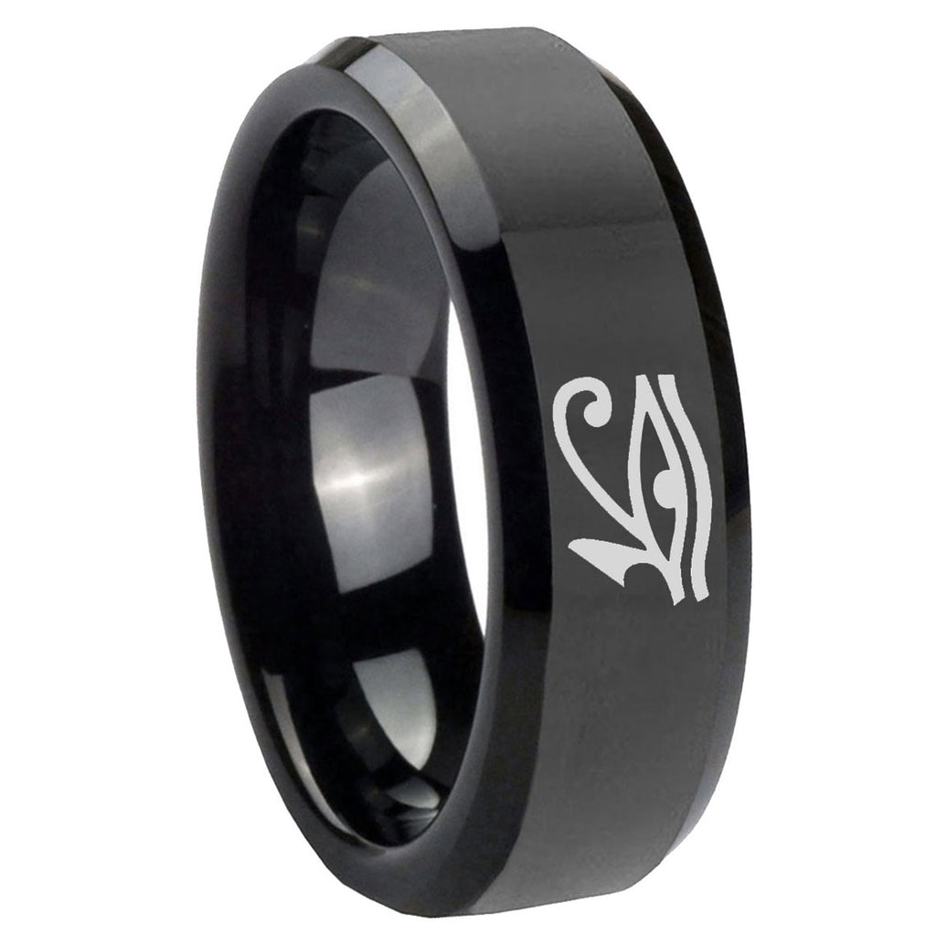 10mm Seeing Eye Beveled Edges Black Tungsten Carbide Wedding Band Mens