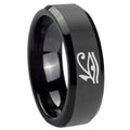 10mm Seeing Eye Beveled Edges Black Tungsten Carbide Wedding Band Mens