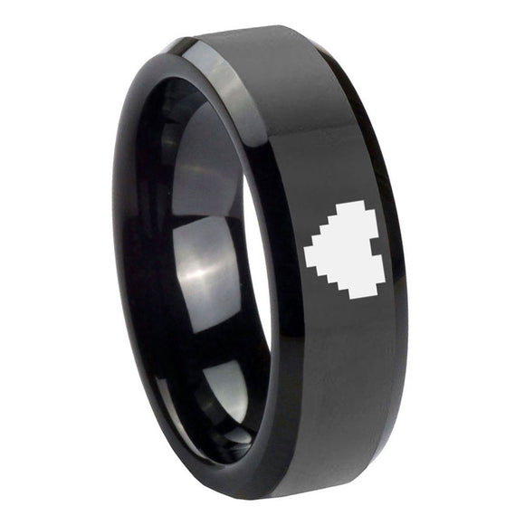 10mm-Zelda-Heart-Glossy-Black-Beveled-Edges-Tungsten-Carbide-Men's-Ring