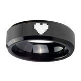 10mm-Zelda-Heart-Glossy-Black-Beveled-Edges-Tungsten-Carbide-Men's-Ring