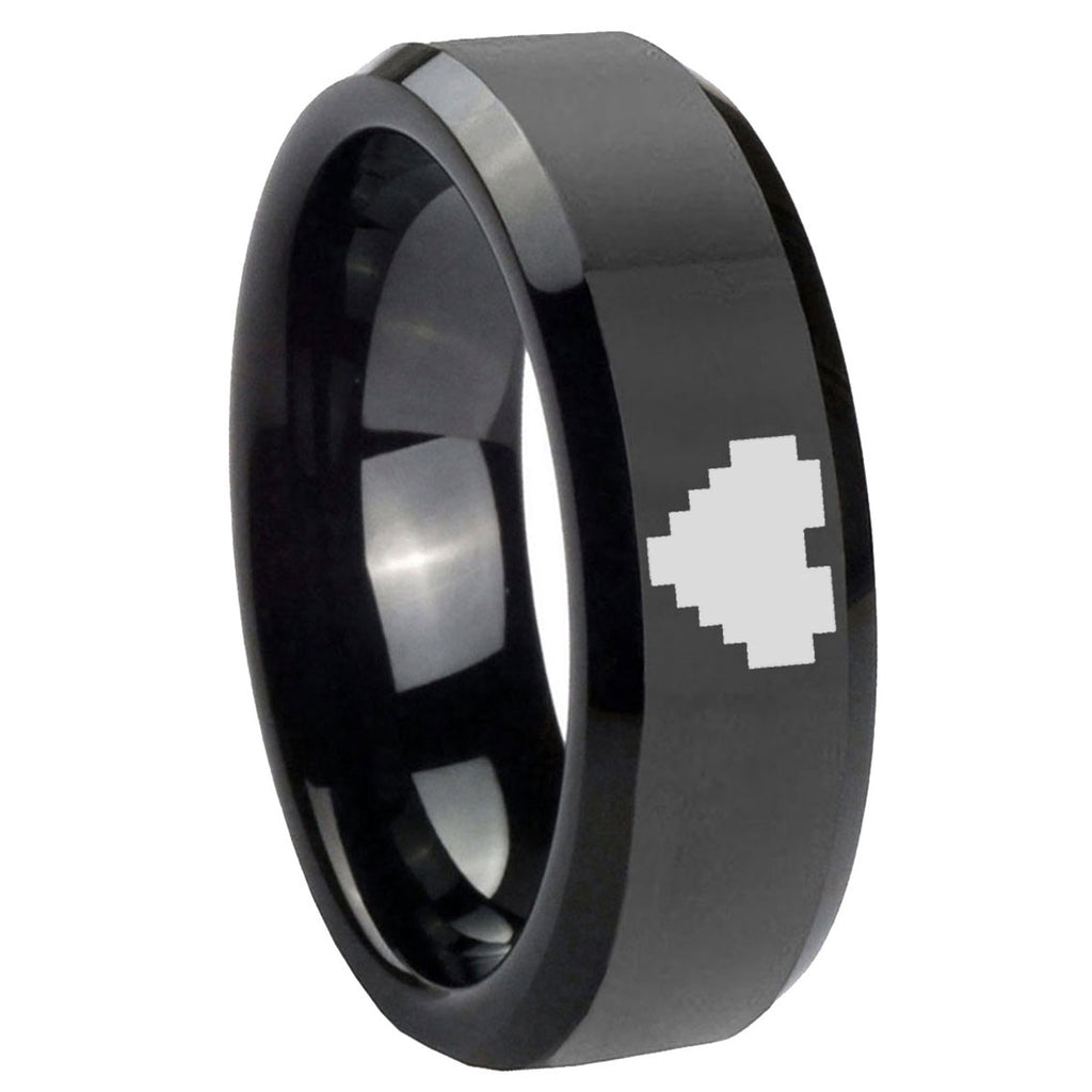 10mm Zelda Heart Glossy Black Beveled Edges Tungsten Carbide Men's Ring