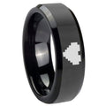 10mm Zelda Heart Glossy Black Beveled Edges Tungsten Carbide Men's Ring