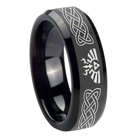 10mm-Celtic-Zelda-Beveled-Edges-Black-Tungsten-Carbide-Wedding-Bands-Ring