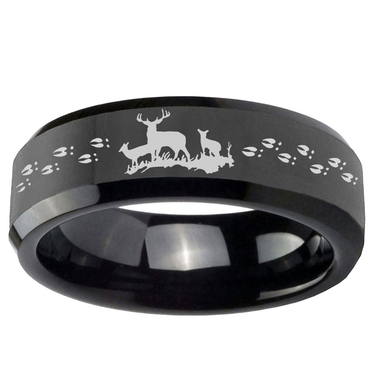 5mm Deer Hunting Beveled Edges Black Tungsten Promised Band