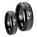 Deer Hunting Beveled Edges Black Tungsten Bridal Set Ring