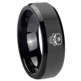 His Hers Skull Marijuana Leaf  Beveled Edges Black Tungsten Mens Ring Set