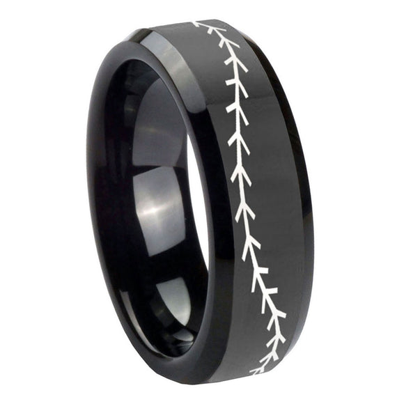 8mm-Baseball-Stitch-Beveled-Edges-Black-Tungsten-Carbide-Mens-Wedding-Ring