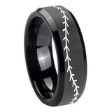 10mm-Baseball-Stitch-Beveled-Edges-Black-Tungsten-Carbide-Bands-Ring