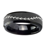 10mm-Baseball-Stitch-Beveled-Edges-Black-Tungsten-Carbide-Bands-Ring