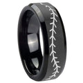 10mm Baseball Stitch Beveled Edges Black Tungsten Carbide Bands Ring
