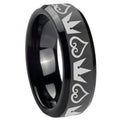 10mm Hearts and Crowns Beveled Edges Black Tungsten Carbide Custom Mens Ring