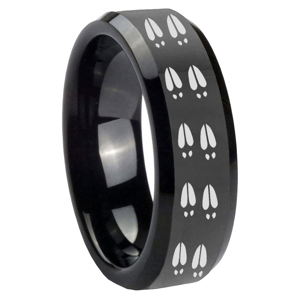 10mm Deer Tracks Beveled Edges Black Tungsten Carbide Engraved Ring
