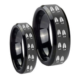 His Hers Deer Tracks Beveled Edges Black Tungsten Men's Engagement Band Set