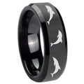 10mm Dolphins Beveled Edges Black Tungsten Carbide Mens Bands Ring