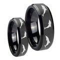 Dolphins Beveled Edges Black Tungsten Couple Rings
