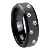 10mm-Paw-Print-Beveled-Edges-Black-Tungsten-Carbide-Men's-Bands-Ring