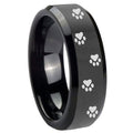 10mm Paw Print Beveled Edges Black Tungsten Carbide Men's Bands Ring