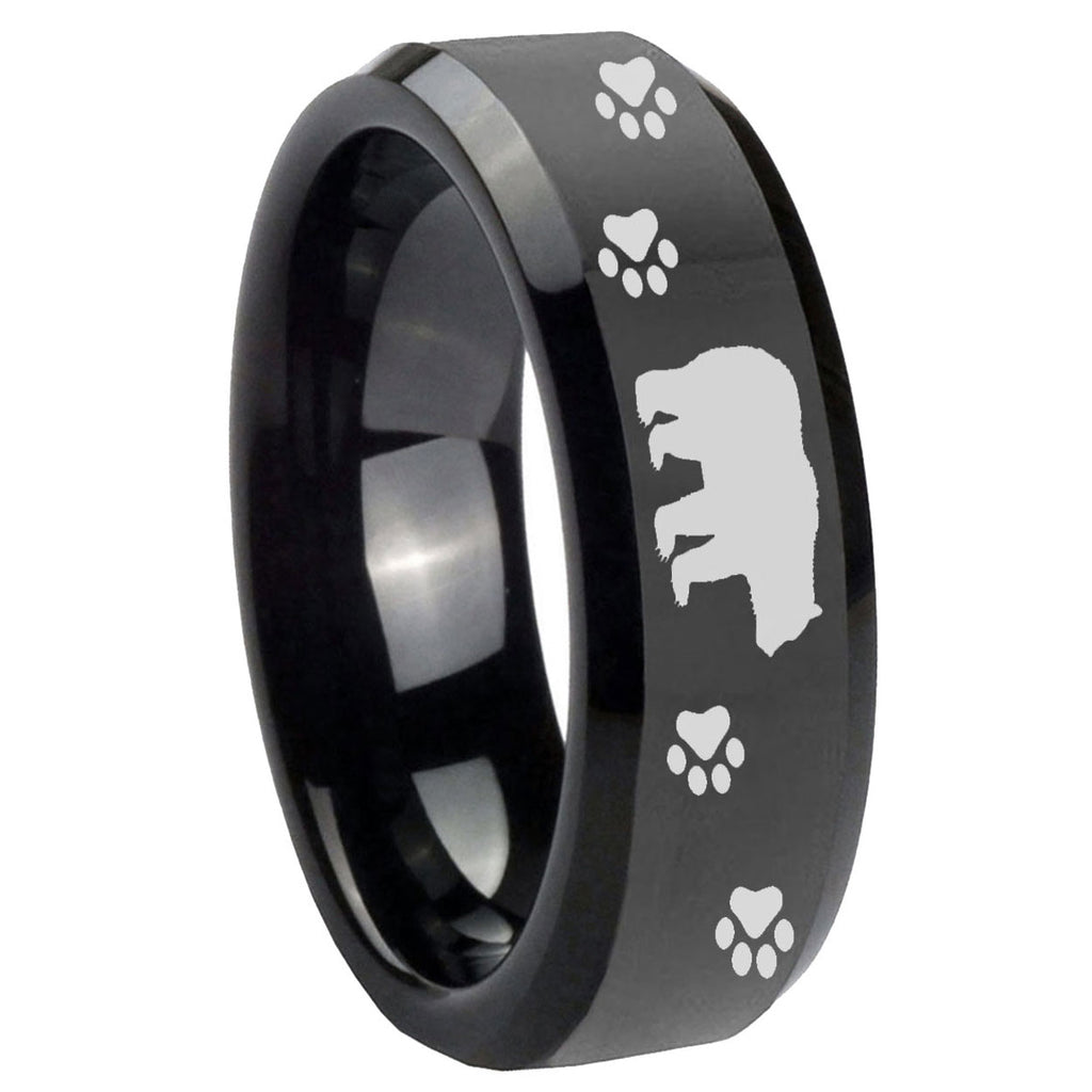10mm Bear and Paw Beveled Edges Black Tungsten Carbide Mens Engagement Band