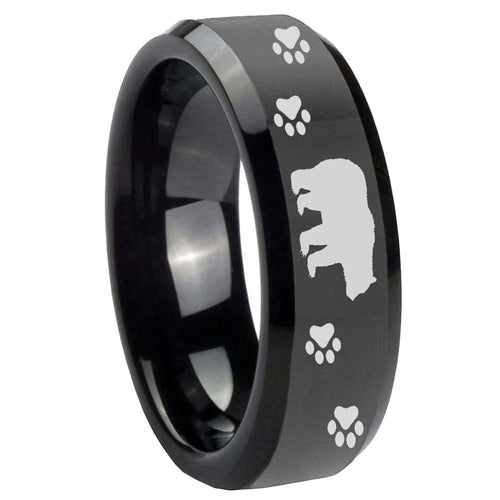 10mm Bear and Paw Beveled Edges Black Tungsten Carbide Mens Engagement Band