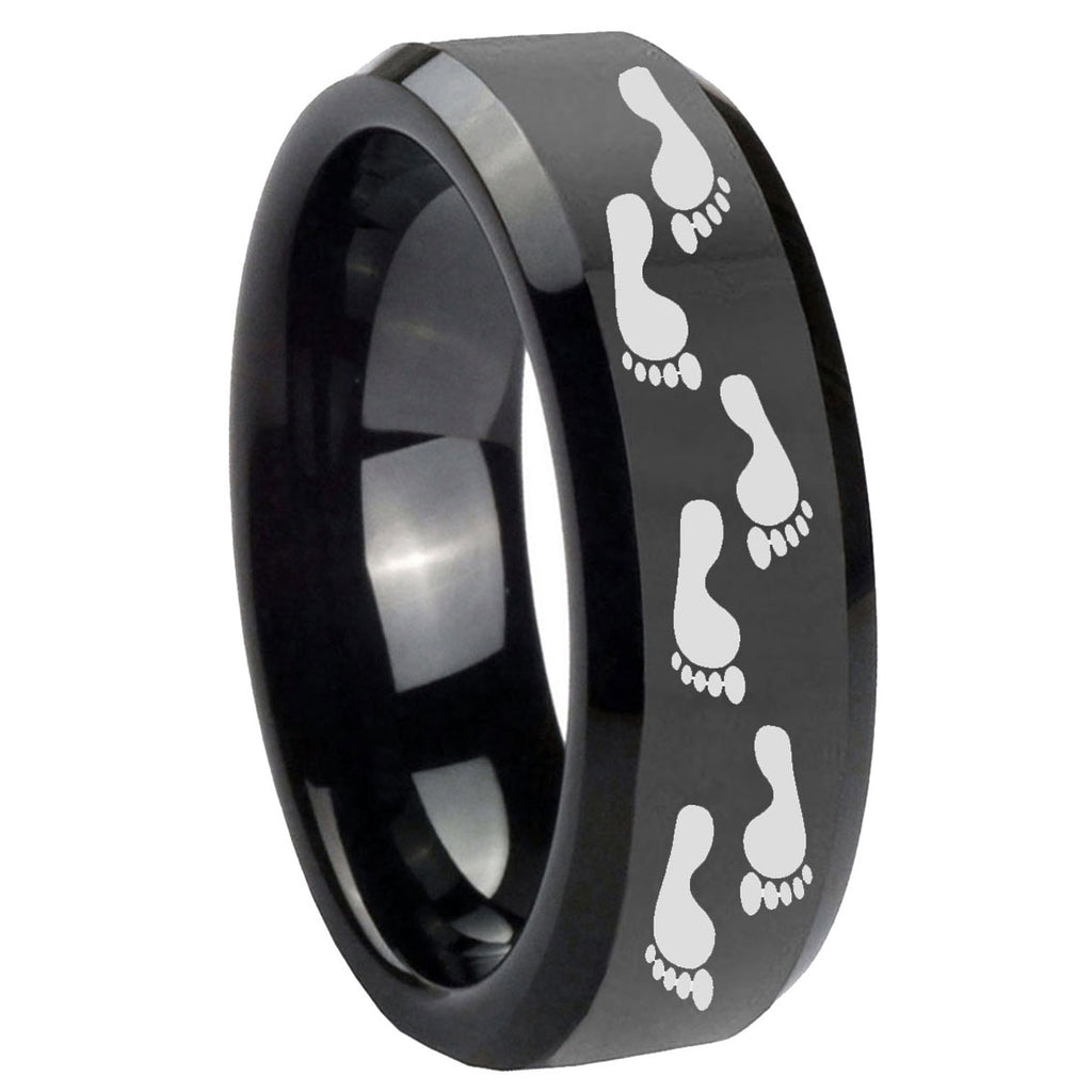 10mm Foot Print Beveled Edges Black Tungsten Carbide Men's Engagement Band