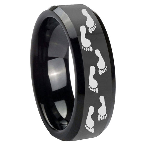 10mm Foot Print Beveled Edges Black Tungsten Carbide Men's Engagement Band
