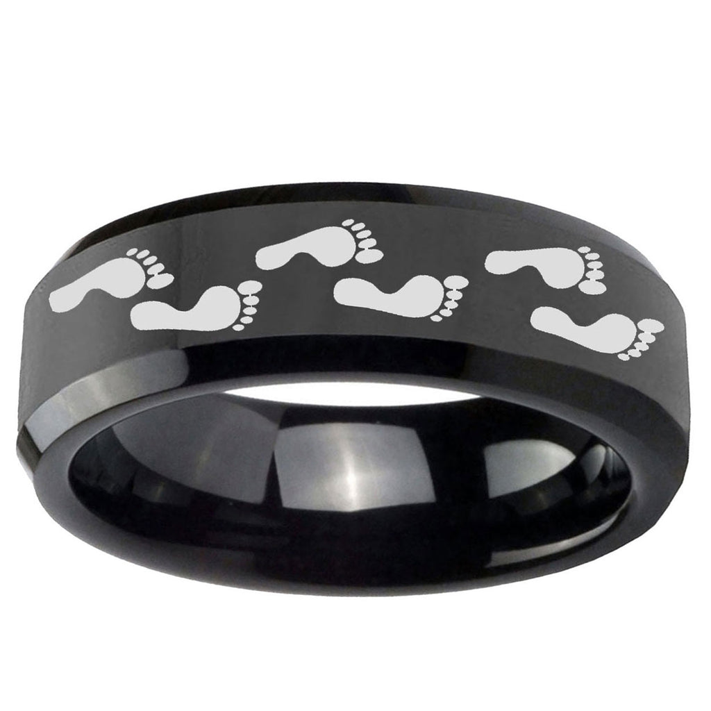 10mm Foot Print Beveled Edge Black Tungsten Ring
