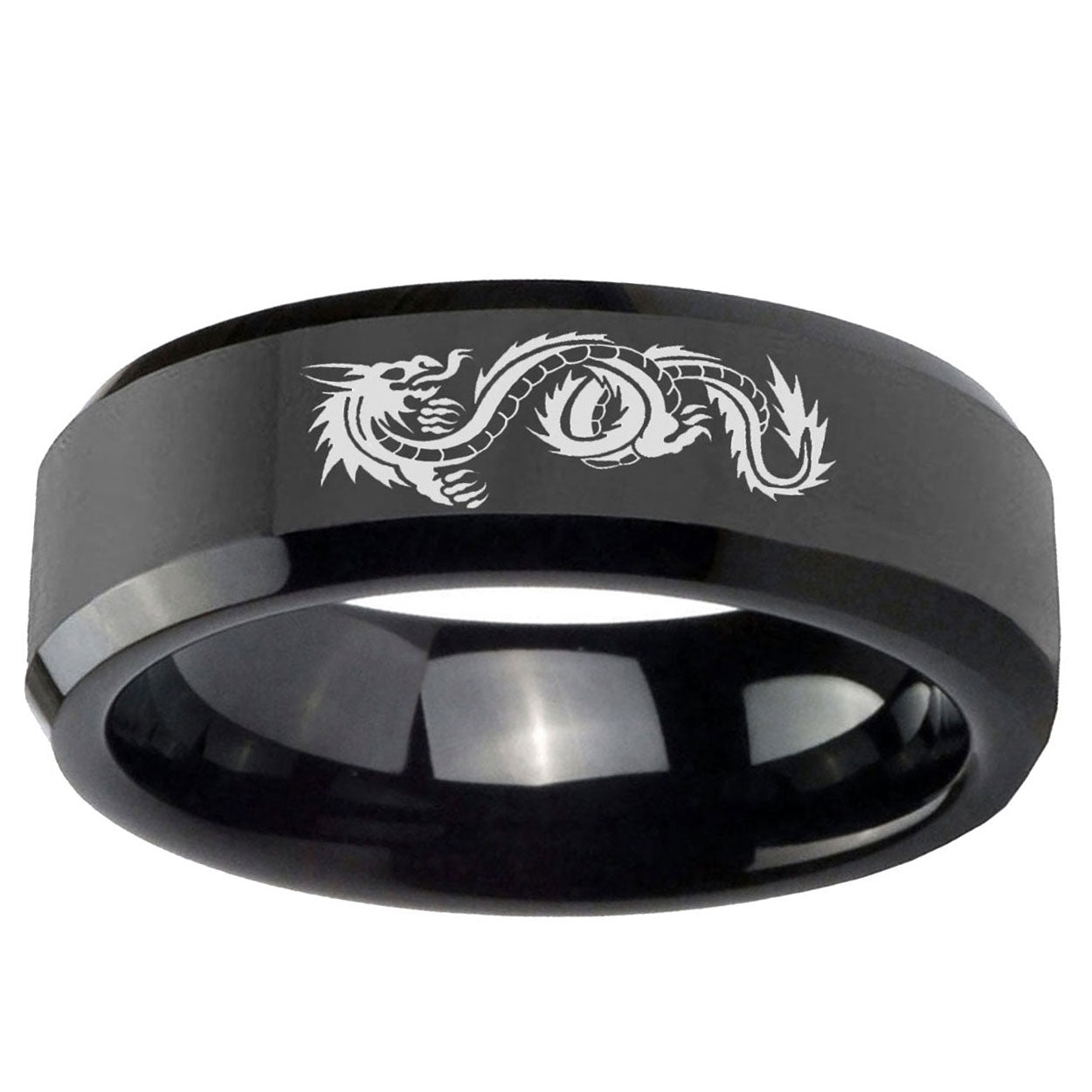 5mm Dragon Beveled Edges Black Tungsten Men's Band Ring